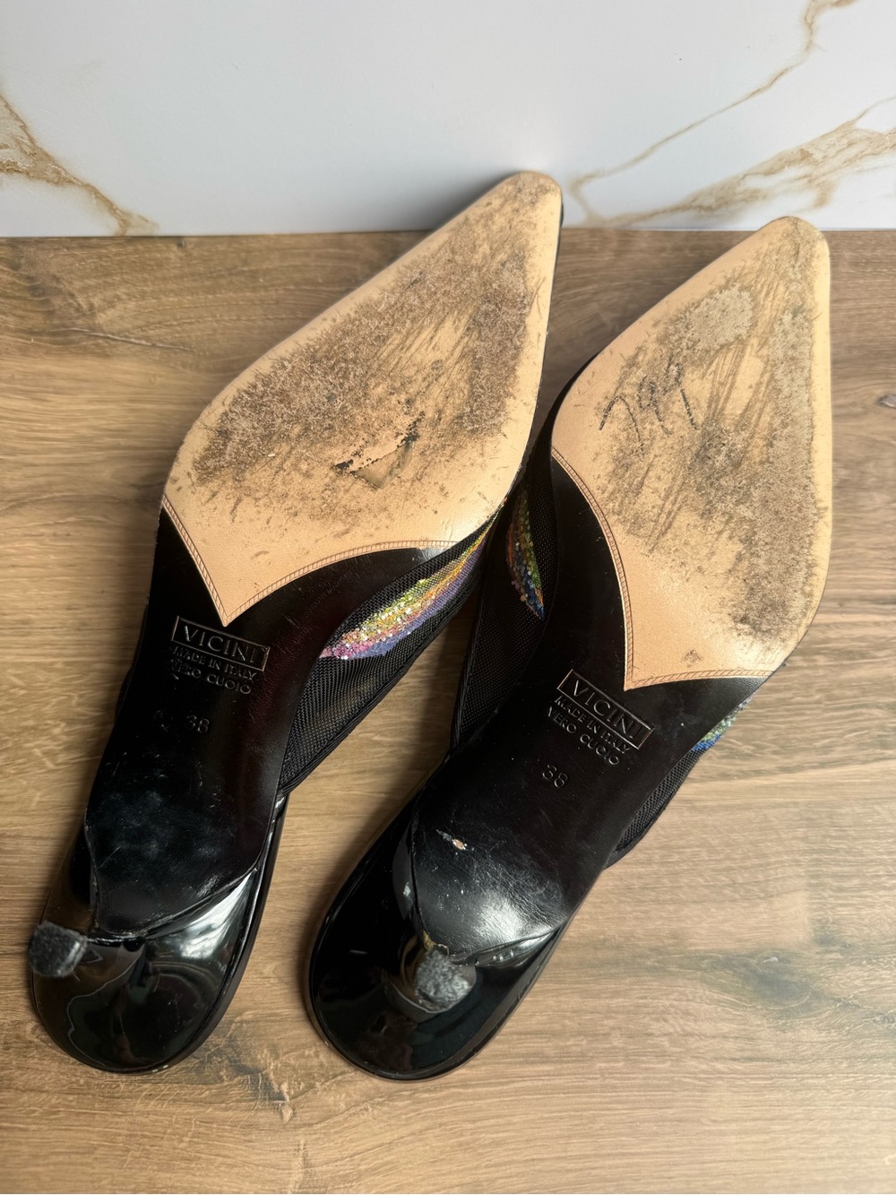 Authentic Vintage Y2K Vicini (Giuseppe Zanotti Design) Cosmic Galaxy Mesh Mules - Picture 5 of 8